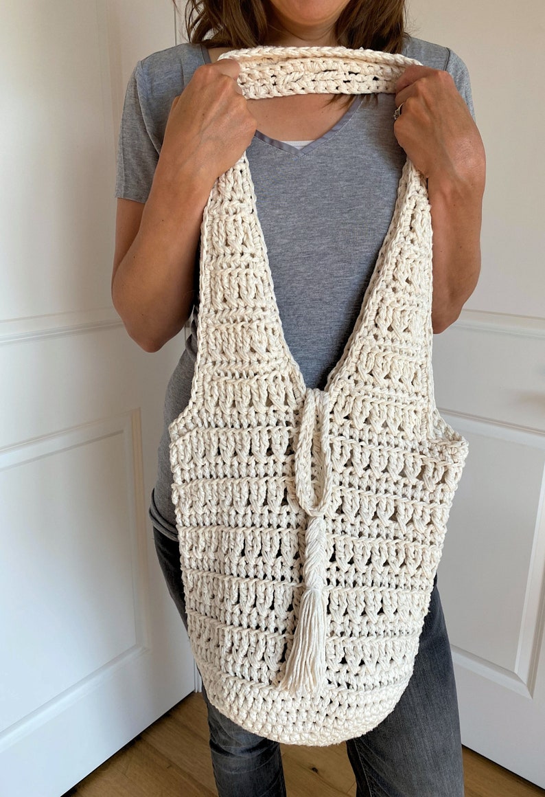 Crochet Market Bag PATTERN, Crochet Bag, Totebag, Tote Bag Crochet, Boho Bag, Purse for Women, Long Strap Purse *Makes-Me-Treble Tote Bag* image 4
