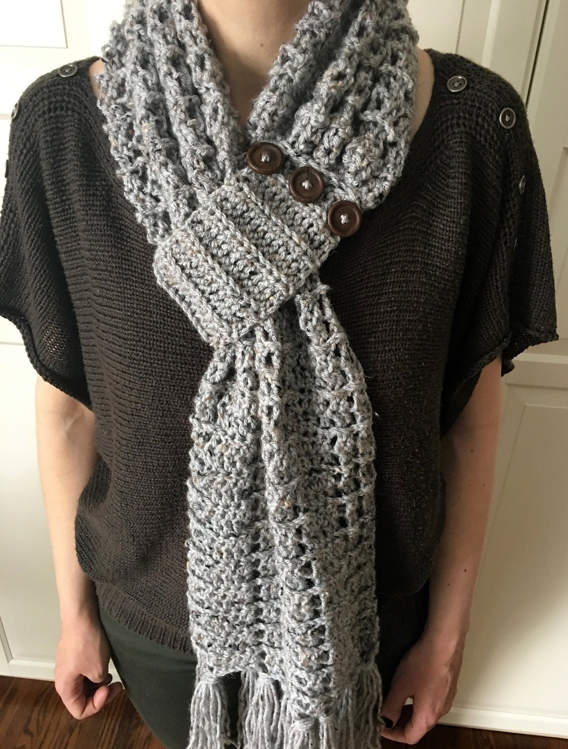 Easy Crochet Scarf PATTERN With Buttons Crochet Scarf Pattern Crochet 