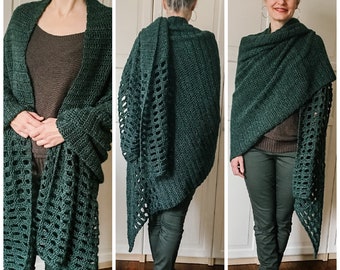 Easy Blanket Wrap Shawl Crochet PATTERN, Easy Cape Crochet Pattern, Blanket Shawl, Large Wrap Crochet Pattern PDF *Shawl We-Wear-Green Wrap*