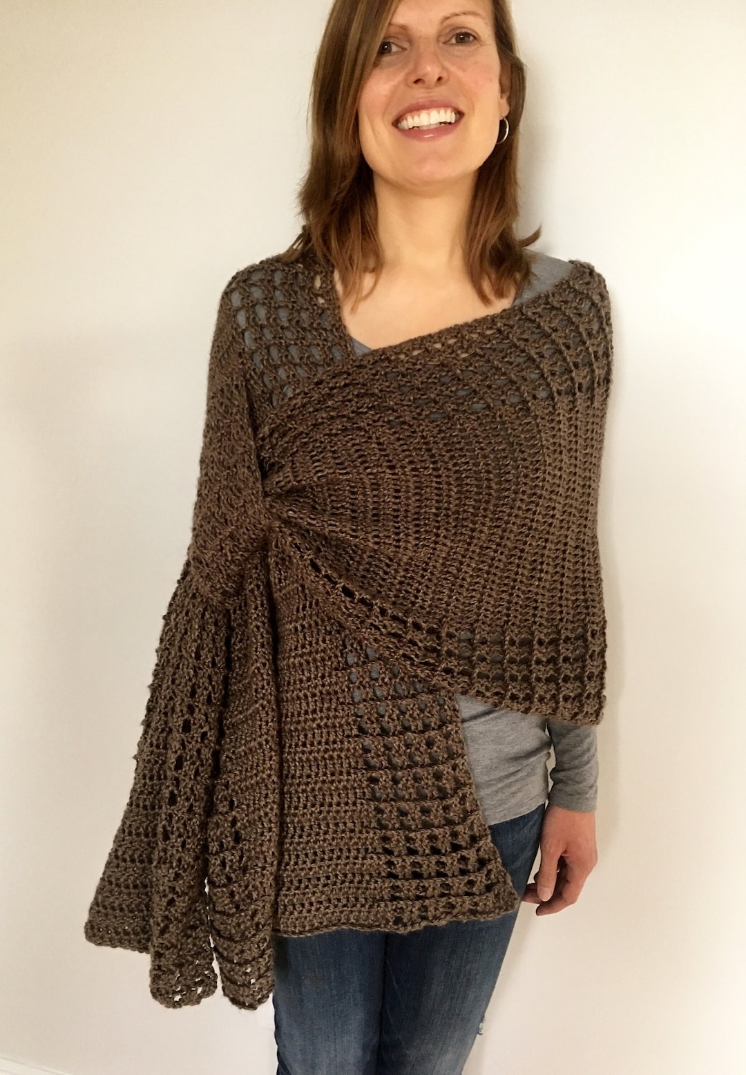 Crochet Wrap Shawl Easy Pattern GORGEOUS GATHERED WRAP, Easy Boho Scarf ...