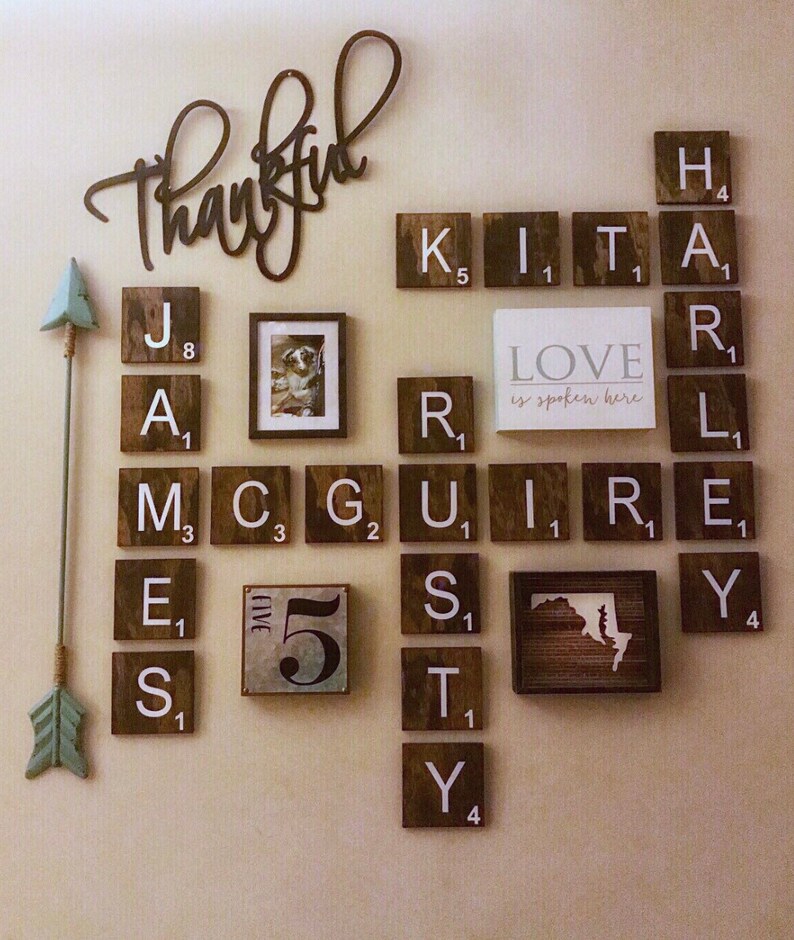 Farmhouse Decor Large Scrabble Wall Tiles Rustic Housewarming Gift Wooden