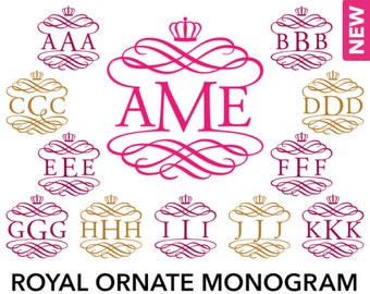 SVG Royal Ornate Monogram Font SVG, Studio3, Eps, Dxf Wedding Christmas Personal Cricut Monogram Font, Cut files for Cutting Machines