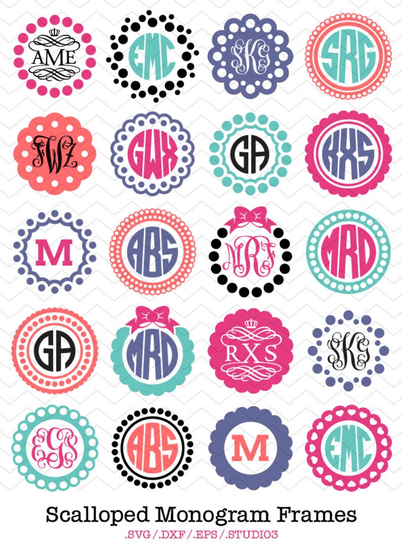 Download 20 Scalloped Monogram Frames SVG DXF EPS Studio3 Circle | Etsy