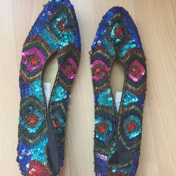 Handmade Indonesian Sequin Flat Shoes Multicolored Size 41