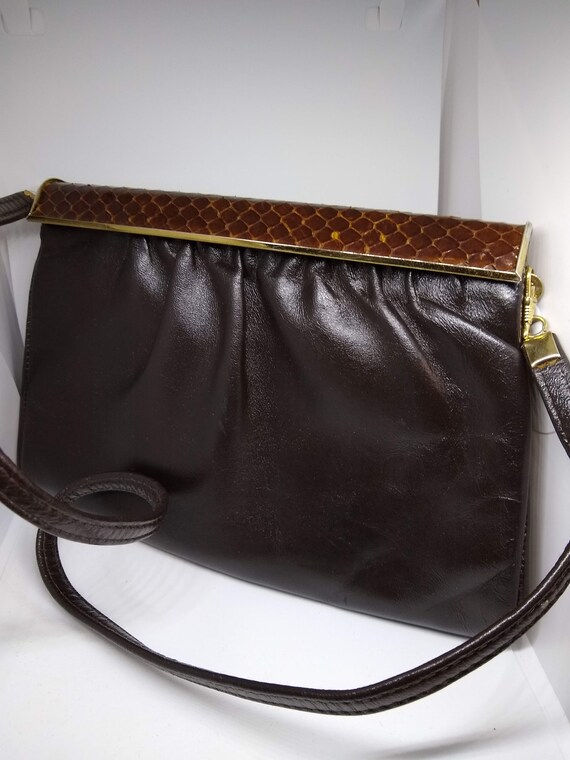 Black Leather Vintage Handbag Unusual Metal Long C