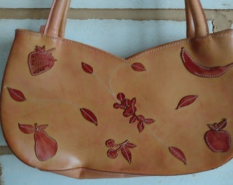Vintage SYLVAIN LEFEBVRE Tan Leather Shoulder Bag Unusual