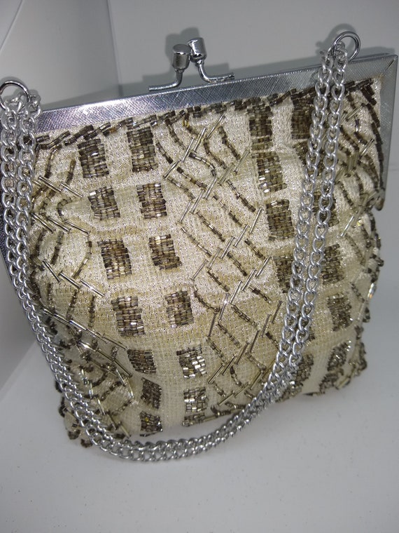 Vintage Pale Gold Sequin Evening Bag 1970s - image 2