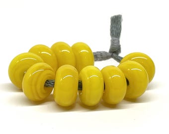 Yellow Lampwork Handmade Beads From Murano Glass Tamara Yarilo Brand 10 Pcs