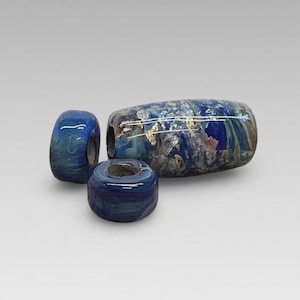 Handmade Murano Glass Lampwork Beads (3 pcs) – Tamara Yarilo Brand, 5mm Hole — Blue Dichro