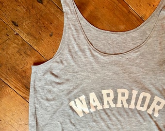 Womens Warrior Flowy Side Slit Tank Athletic Grey, Gym Tank, Fitness Top, Yoga Top, Dance Tank, by Sloganfit