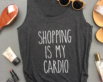 Women's Shopping is my Cardio Eco Tank, Gym Tank, Fitness Top, Running Vest, Yoga Tank, Black by Sloganfit