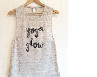 Yoga Glow Flowy Scoop Muscle Fitness Gym Vest, Workout Tank, Training Top Marble White by Sloganfit