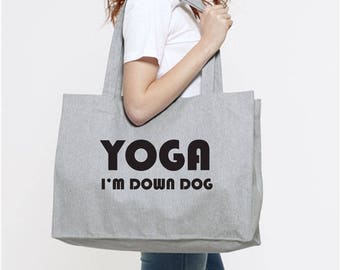 Yoga I'm Down Dog Recycled Woven Shopper, Ethically produced, Canvas, Garment Washed Ladies Bag Grey/Black