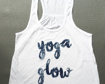Women's Yoga Glow Rouched Tank, Gym Tank, Fitness Top, Running Vest, Yoga Tank, White/Navy by Sloganfit