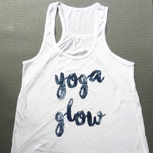 Women&#39;s Yoga Glow Rouched Tank, Gym Tank, Fitness Top, Running Vest, Yoga Tank, White/Navy by Sloganfit