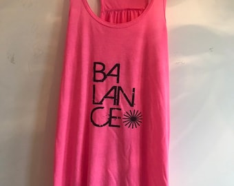 Women's Balance Rouched Tank, Gym Tank, Fitness Top, Running Vest, Yoga Tank, Neon Pink by Sloganfit