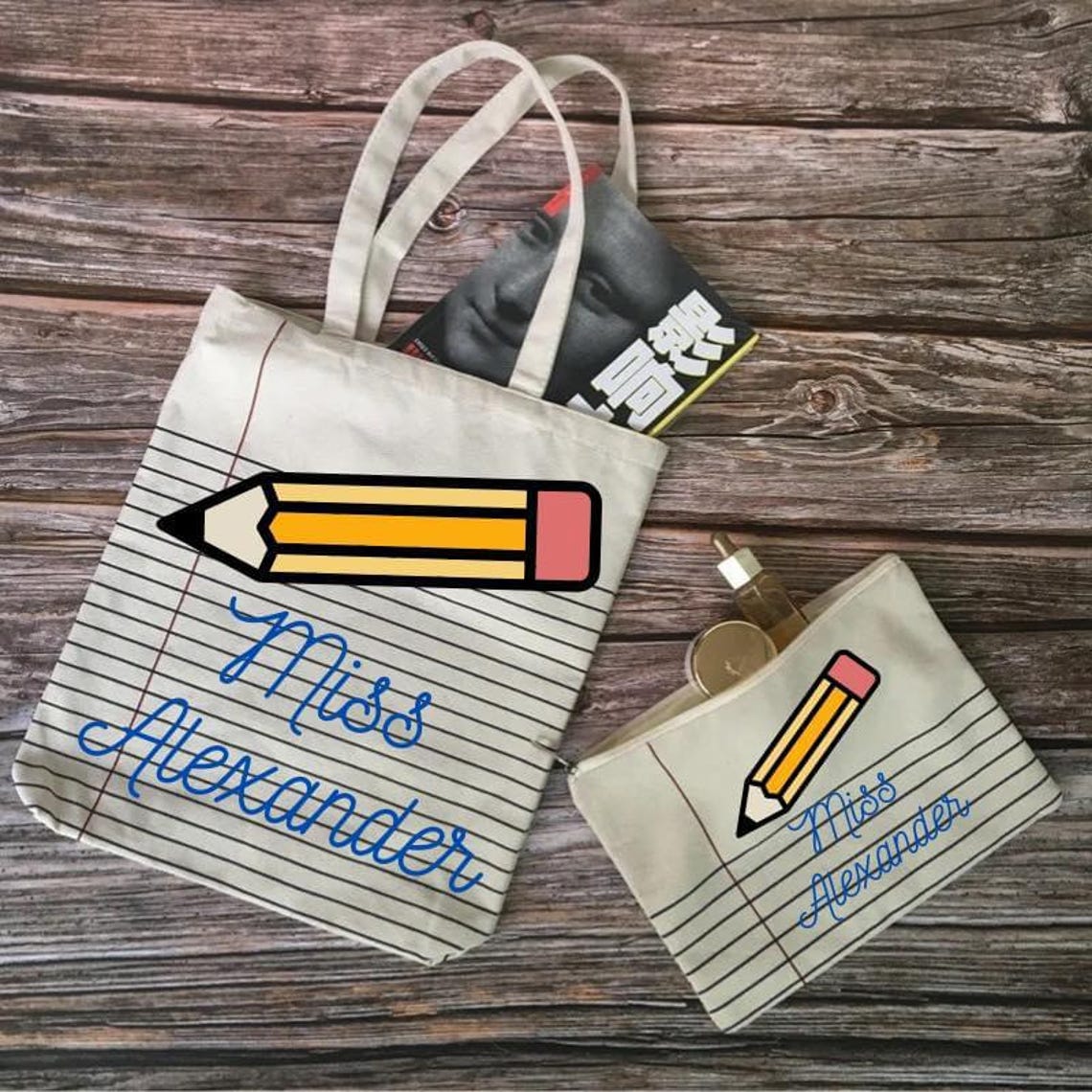 Notebook Paper Tote and Pencil Bag - Etsy