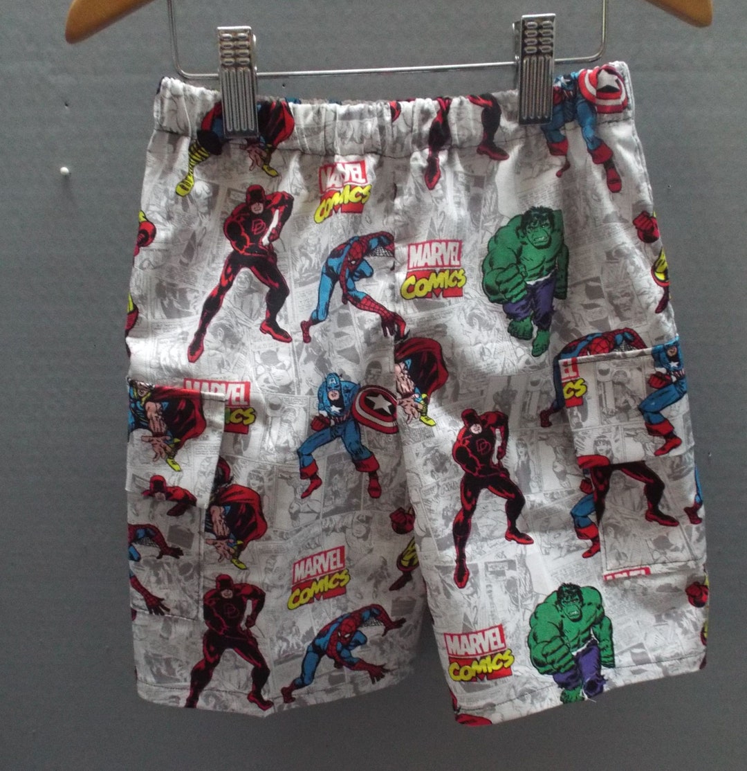 Boys Cargo Pocket Shorts Marvel Heroes Fabric - Etsy