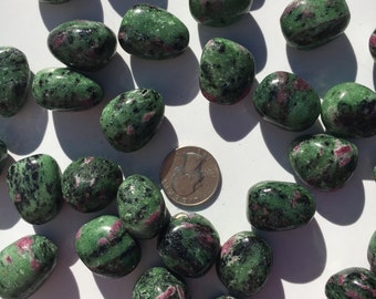 Beautiful Tumbled ZOISITE with RUBY Healing Gemstone// Tumbled Stones// Healing Crystals// Tumbled Ruby// Heart Chakra// July Birthstone