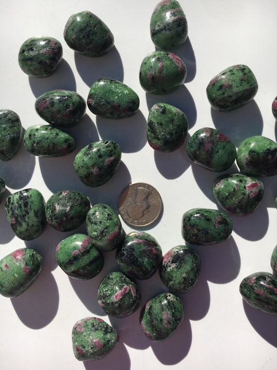 Beautiful Tumbled ZOISITE with RUBY Healing Gemstone// Tumbled Stones// Healing Crystals// Tumbled Ruby// Heart Chakra// July Birthstone