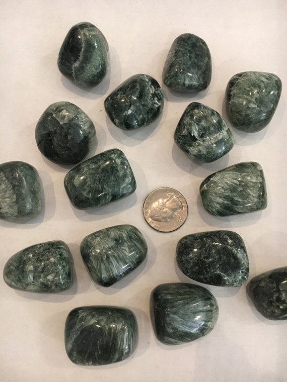 Beautiful Tumbled SERAPHINITE Healing Gemstone// EXCELLENT Quality Tumbled Seraphinite// Healing Crystals// Healing Tools// All Chakra