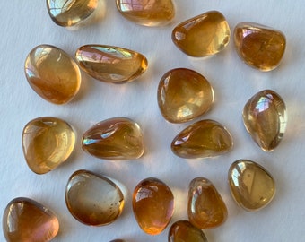 Beautiful Tumbled Tangerine/ SUNSET AURA QUARTZ Healing Gemstone// Tumbled Stones// Healing Crystals// Treated Quartz with Platinum// Aura