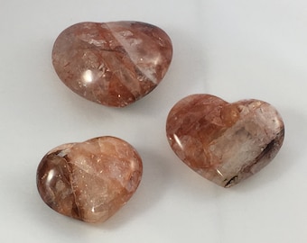 Hematoid Quartz Carved Hearts// Hematite and Quartz// Healing Gemstone// Crystal Hearts// Root + Crown Chakras// Amplifying and Stabilizing
