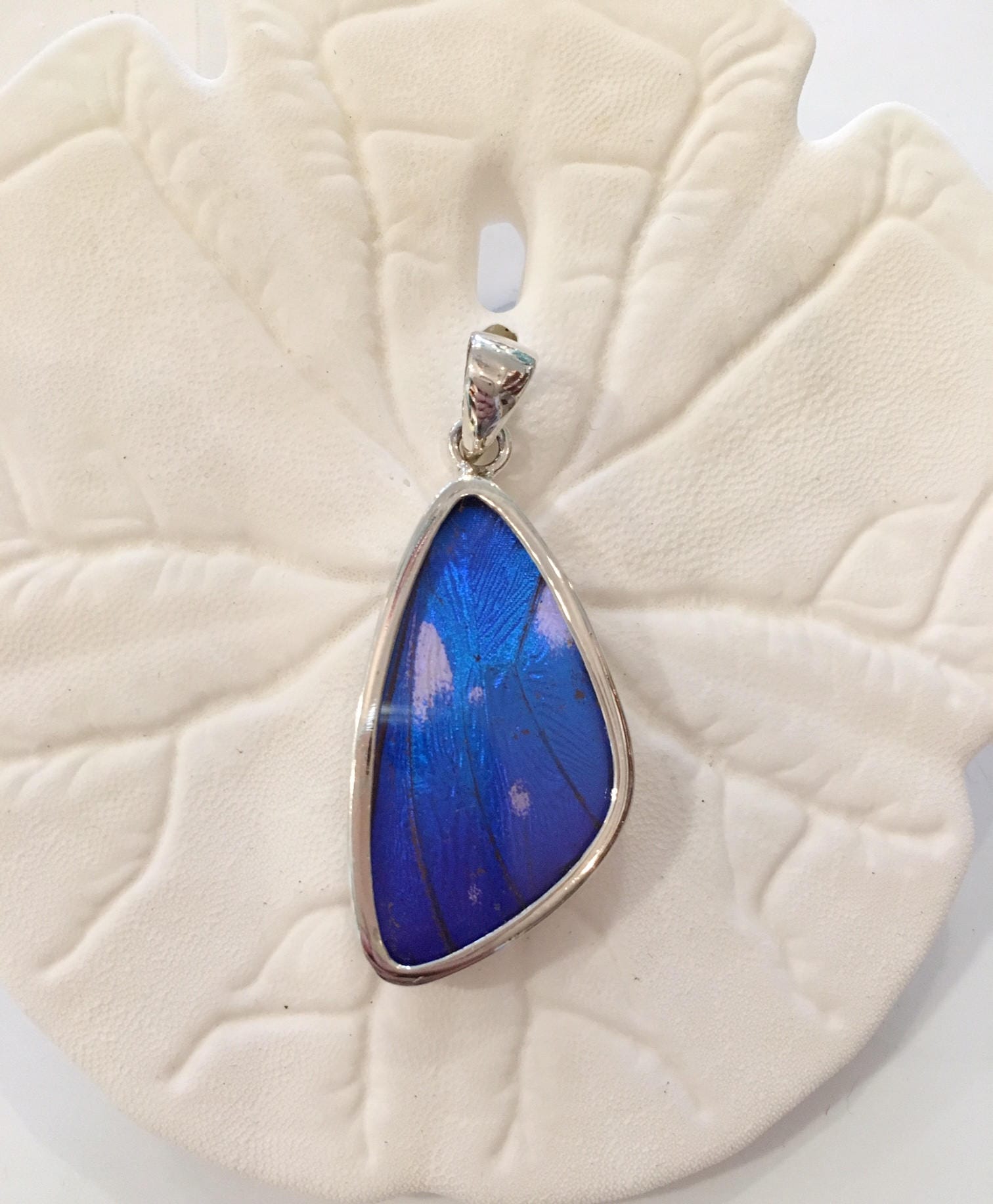 BLUE MORPHO Butterfly Wing Pendant// Butterfly Wing Jewelry// AUTHENTIC