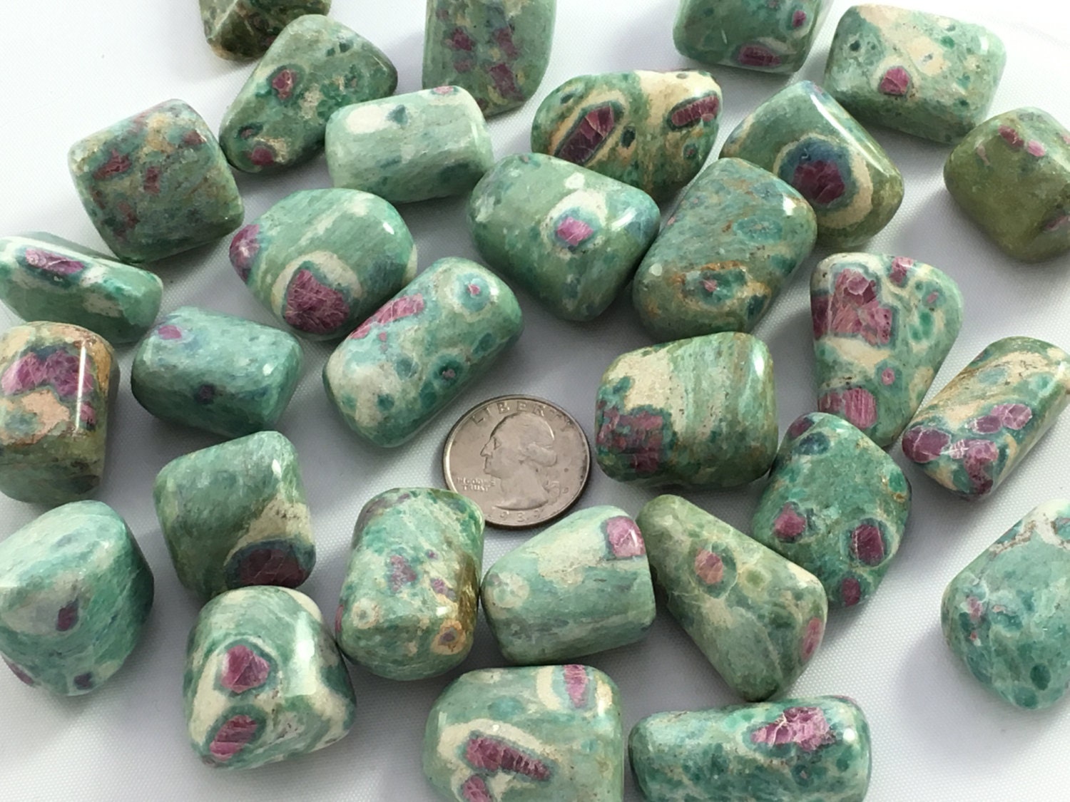 Beautiful Tumbled RUBY in FUCHSITE Healing Gemstone// Tumbled Stones ...