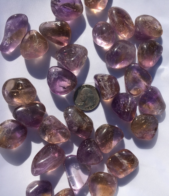 Beautiful Tumbled AMETRINE Healing Gemstone// Amethyst + Citrine// Tumbled Stones// Healing Crystals// February Birthstone