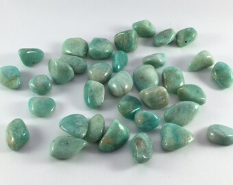 Beautiful Tumbled AMAZONITE Healing Gemstone// Tumbled Stones// Healing Crystals// Healing Tools// Anxiety Reliever// Heart + Throat Chakra