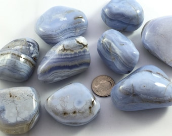 Beautiful Tumbled BLUE LACE AGATE Healing Gemstone// Enhances Communication, Confidence, and Clarity// 5th Chakra// from South Africa