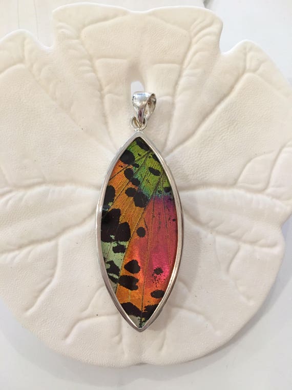 SUNSET MOTH Butterfly Wing Pendant// Butterfly Wing Jewelry// AUTHENTIC Butterfly Wings// Eco Friendly Jewelry// Statement Jewelry