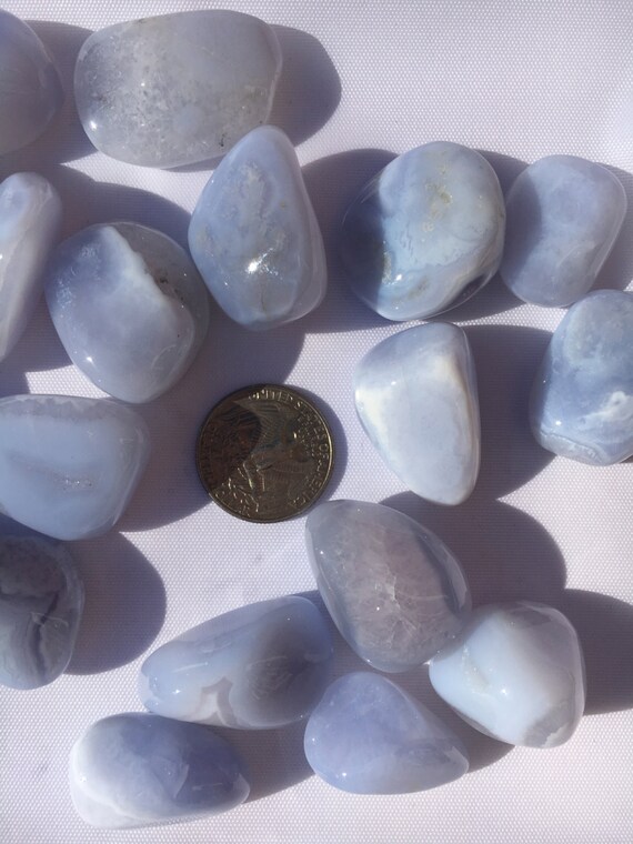Beautiful Tumbled BLUE CHALCEDONY Healing Gemstone// EXCELLENT Quality Tumbled Stones// Healing Crystals// Healing Tools// Throat Chakra//