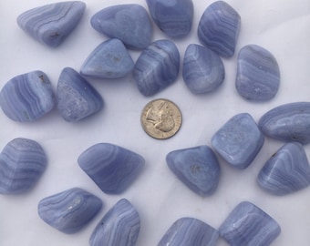 Beautiful Tumbled BLUE LACE AGATE Healing Gemstone// Enhances Communication, Confidence, and Clarity// 5th Chakra// from South Africa