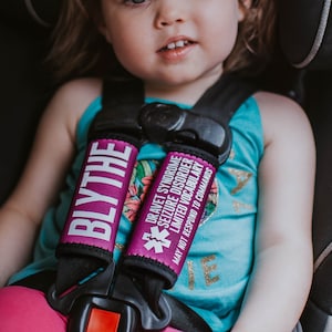 Custom Emergency Alert Carseat Straps - Autism Allergies Medical Condition - autism allergies disabilities