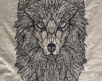 Wolf T-Shirt, Womens Next Level T, Original Art, Hand Drawn, Screen Printed