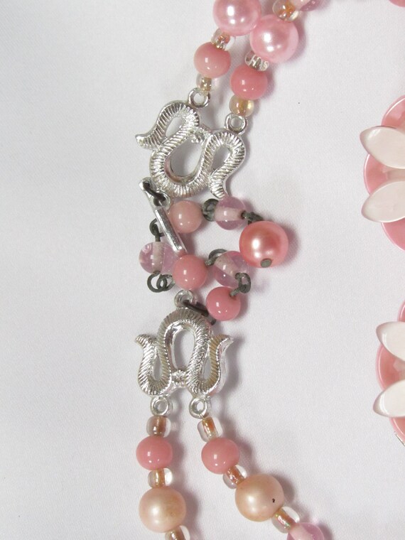 Vintage Ladies 16" Pink Beads Stone Necklace & Ea… - image 2