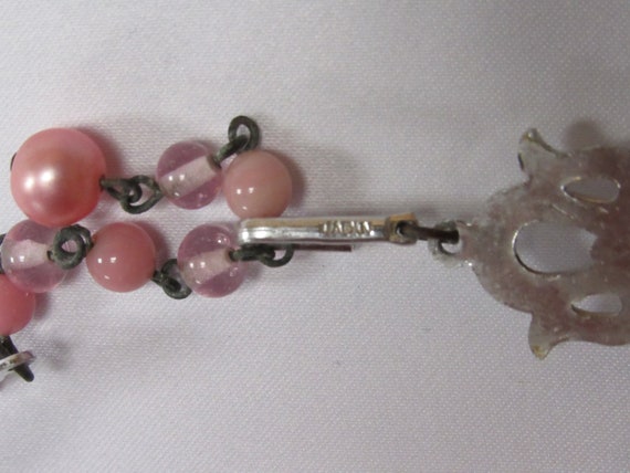 Vintage Ladies 16" Pink Beads Stone Necklace & Ea… - image 8
