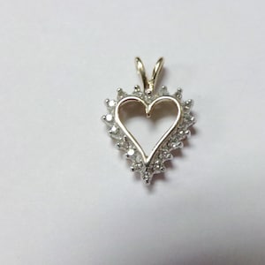 Vintage 10k Yellow White Gold 18 Diamond Open Heart Pendant 1.5g Valentine's Gift .36tcw Free Shipping