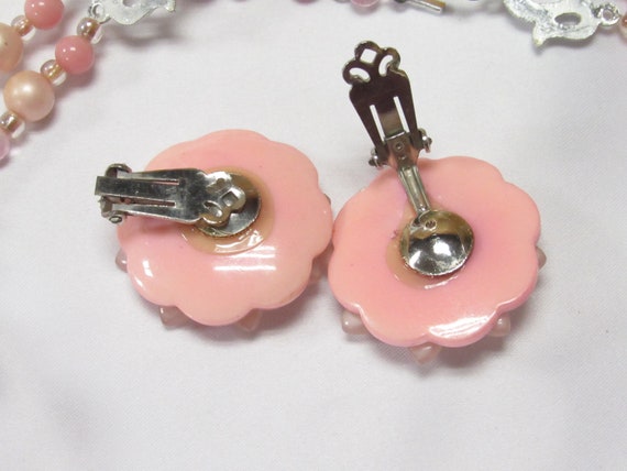 Vintage Ladies 16" Pink Beads Stone Necklace & Ea… - image 7