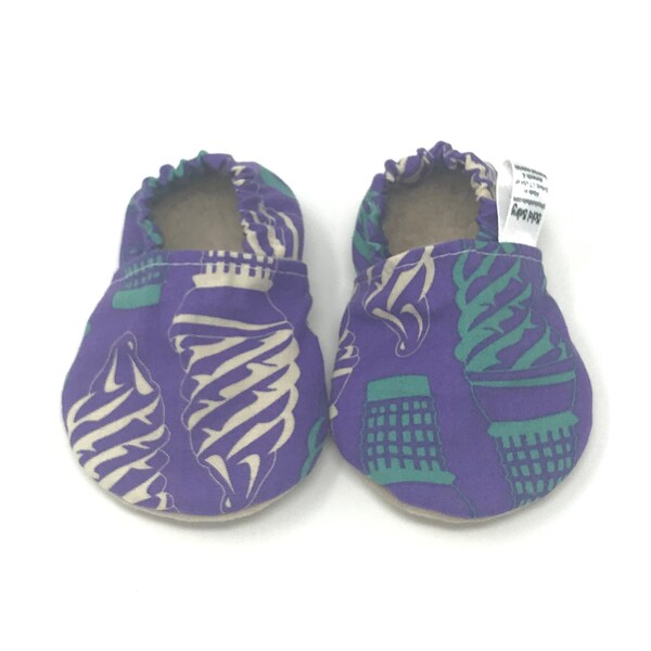 Purple Ice Cream Print Moccasins - Size 3 (4.5") - Ready to Ship - Soft Sole Shoes