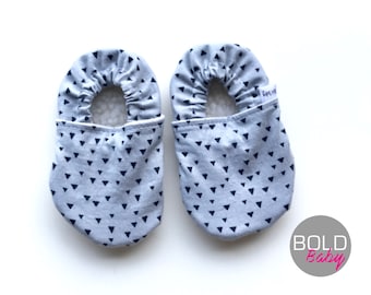 Gray Soft Sole Baby Shoes - Triangle Moccasins - Baby Shoes Unisex - Crib Shoes - Gray Triangle Baby Shoes - New Baby Gift