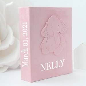 Personalized baby photo album 4x6, Baby photo album elephant, Baby photo album pink, Suede Photo Album. Baby memory book. Girl baby album.