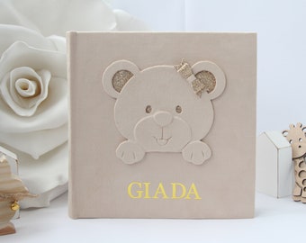 Personalisiertes Babyfotoalbum mit Bär. Fotoalbum für Mädchen, Babyalbum für das erste Jahr, personalisiertes Babyalbum 4x6, Geschenk zur Babyparty für Mädchen