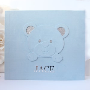 Baby Photo Album Suede with Bear. Personalized Girl or Boy Photo Memory Book. Custom Photo Album for Kids. Large Baby Scrapbook Album