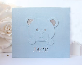 Baby photo album suede with bear. Personalized baby photo album. Girl baby album. Baby boy photo book