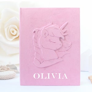 Baby Photo Album Unicorn. Personalized Baby Photo Album 4x6.  Suede Photo Album. Baby memory book. Girl baby album.