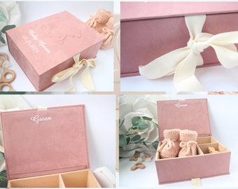 Personalized Faux Suede Baby Keepsake Box with Bear