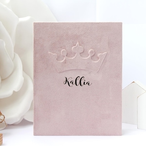 Personalized baby photo album 4x6.  Baby photo album pink. Suede Photo Album. Baby memory book. Girl baby album.